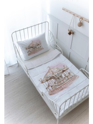 Organik Baskılı Bebek Boy (100X150) Yorgan Seti - Royal Series - Pink Carousel
