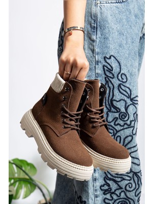 Kahve Süet Bağcıklı Yüksek Taban Kadın Bot