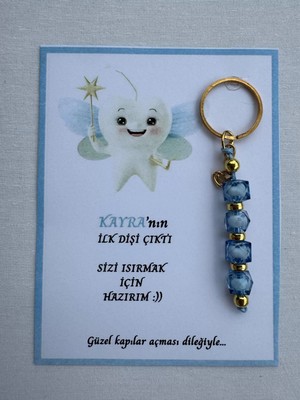 24 Adet Mavi Renk Isme Özel Ilk Dişim Çıktı Diş Partisi Diş Buğdayı Hatırası Hediyelik Anahtarlık