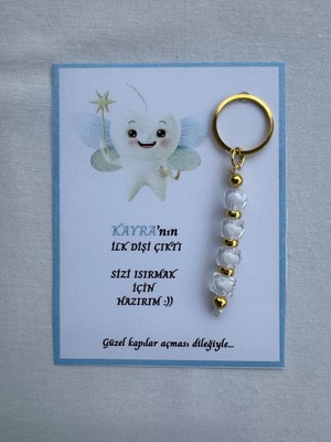 100 Adet Beyaz Renk Isme Özel Ilk Dişim Çıktı Diş Partisi Diş Buğdayı Hatırası Hediyelik Anahtarlık