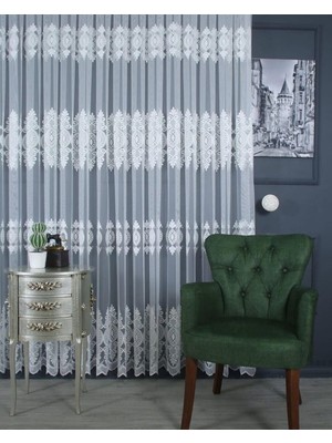 Salon Tül Perde Desenli Nakışlı Işlemeli Güpürlü Ekru Kırık Beyaz 1 / 3 Sık Pileli Ütü Istemez Fon,