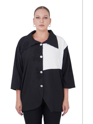 Kadın Büyük Beden Asimetrik Kesim Gömlek Ceket