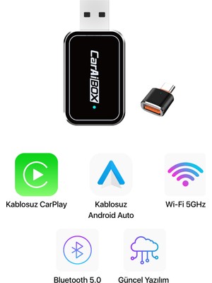 Metontech Mini Kablosuz CarPlay & Android Auto Dönüştürücü | 2in1 Multimedya Adaptörü | USB - Type-C | Ai Box