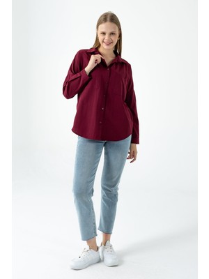 Kadın Çift Cepli Uzun Kollu Basic Gömlek Bordo - 26K 2013