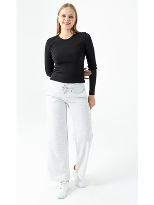 Kadın Beli Ayarlanabilir Bol Paça Çift Cepli Eşofman Altı Gri - MW0000199