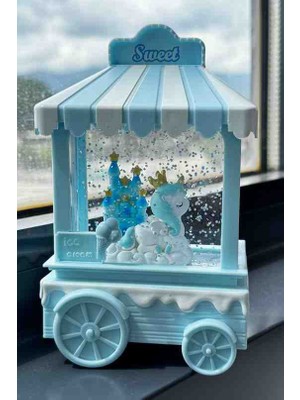 Unicorn Mini Kar Küre LED Işıklı, Müzikli, Pilli Dondurma Arabası Tasarımlı, Simli Su Küresi Dekoratif Hediyelik Eşya