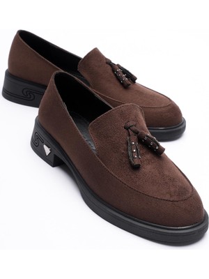 Kadın Süet Loafer Püsküllü Kahve Riva