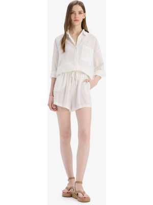 DeFacto Beli Lastikli Kısa Paça Krinkıl Viskon Şort D8211AX25SM