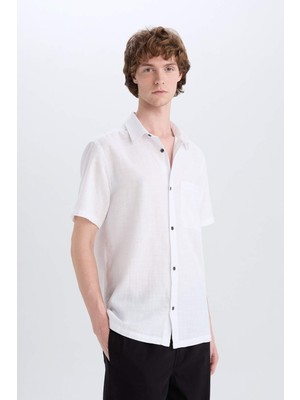 DeFacto %100 Pamuk Slim Fit Basic Kısa Kollu Gömlek E0847AX25SM