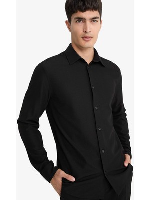 DeFacto Slim Fit Polo Yaka Penye Uzun Kollu Gömlek E9061AX25AU