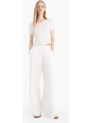 DeFacto Wide Leg Beli Lastikli Krep Pantolon D8160AX25SM