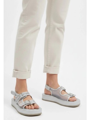 Sinna Gümüş Cilt Tül Detaylı Sandalet