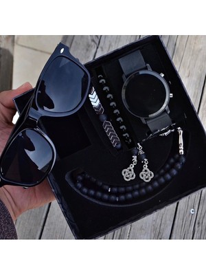 Su Geçirmez Erkek Kol Saat Gözlük Tesbih ve Bileklik Set