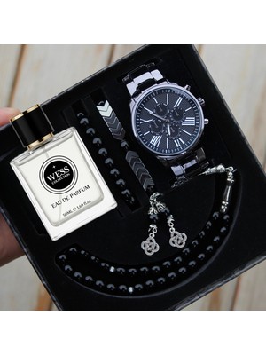 Erkek Kol Saati Parfüm Tesbih ve Bileklik Seti