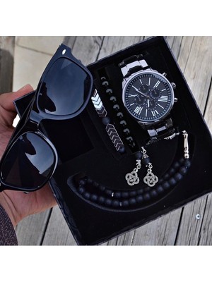 Su Geçirmez Erkek Kol Saat Gözlük Tesbih ve Bileklik Set