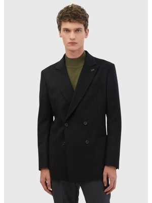 Siyah Düz Comfort Fit %100 Yün Ceket