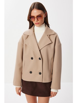 Kruvaze Kısa Kaşe Kaban LGP0029 Bej