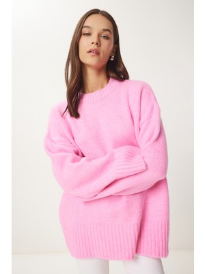Yumuşak Dokulu Oversize Triko Kazak LPF0063 Pembe