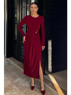 Bel Büzgülü Tokalı Kadın Elbise P-00018449