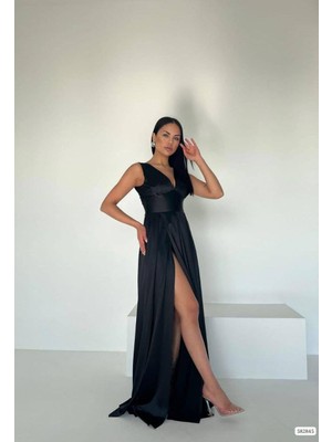 Moda Feminen Setan Kumaş Elbise 582845 Siyah