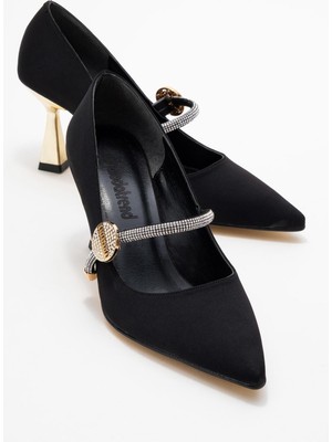 Kadıntaşlı Biyeli Stiletto Ayakkabı; Siyah Zra