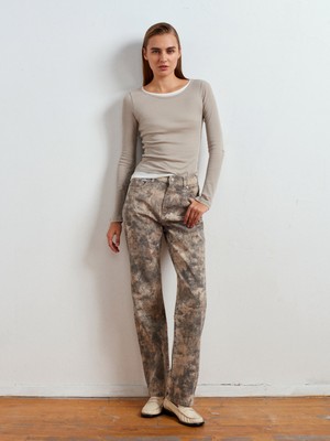 72067 Batik Desenli Denim Pantolon-Haki