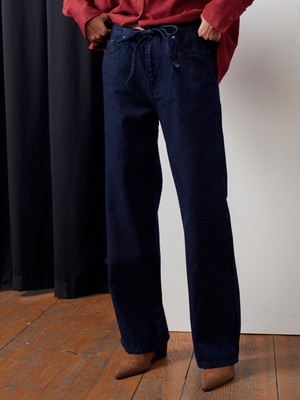 72058 Beli Lastikli Denim Pantolon-Lacivert