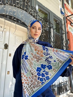 Suluboya Desenli Şal Saks