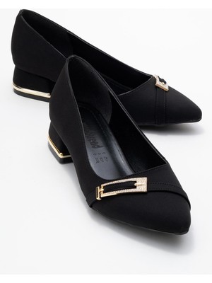 Kadın Tokalı Topuklu Ayakkabı; Siyah Zra