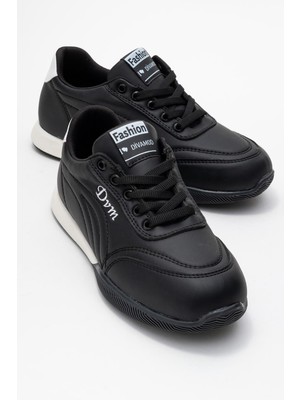 Bağcıklı Kadın Spor Ayakkabı; Siyah Beyaz