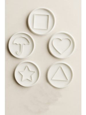 Dalgona Şekil Seti Kurabiye Kalıbı | 5’li Kalp Yıldız Üçgen Kare ve Şemsiye Figürlü Kalıp