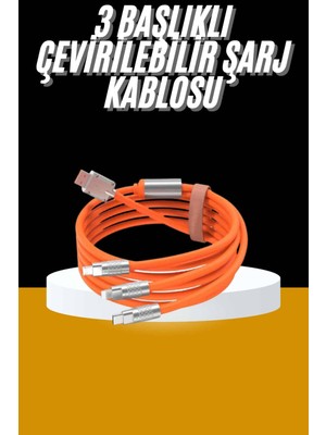 120W 3 In 1 Uyumlu Silikon Şarj Kablosu Hızlı Şarj Kablosu