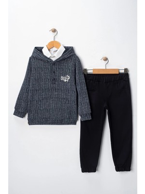 Erkek Çocuk Sweatshirtlü Gömlekli Pantolonlu 3'lü Takım