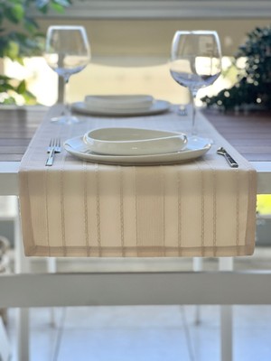 Desenizmir Rustik Açık Bej Renk Kare Runner Örtü