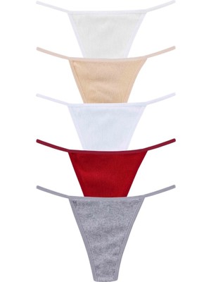 Kozabiat Dominant 5'li Pamuklu Kenarları Ipli Ekonomik Günlük Külot-Beyaz/ten/ekru/bordo/gri