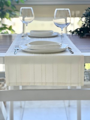 Desenizmir Rustik Kırık Beyaz Renk Kare Runner Örtü