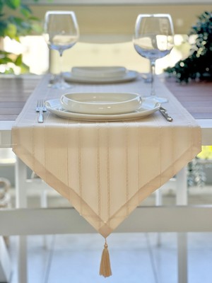 Desenizmir Rustik Açık Bej Renk Üçgen Runner Örtü