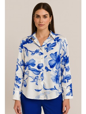 Ella's Çiçek Desenli Saten Gömlek – Modern ve Şık Tasarım