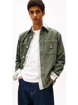 Erkek Rahat Kalıp Fitilli Kadife Gömlek Ceket - Haki