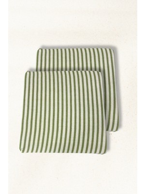 Yeşil Beyaz Çizgili %100 Keten Sandalye Minderi - 40X40 cm