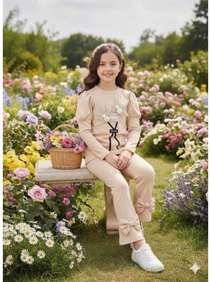 Kız Çocuk Çiçekli Fiyonklu Ikili Takım - %100 Pamuklu