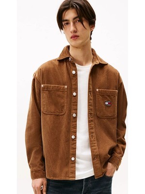 Erkek Rahat Kalıp Fitilli Kadife Gömlek Ceket - Taba