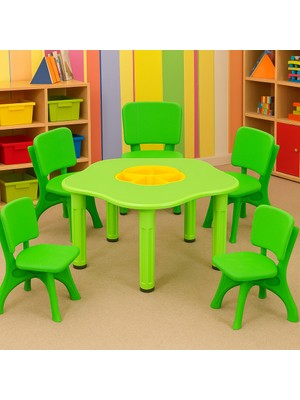 Hazneli Aktivite Masası Seti - 1 Masa 5 Sandalye - Çocuk Oyun ve Etkinlik Masası Takımı - Anaokulu