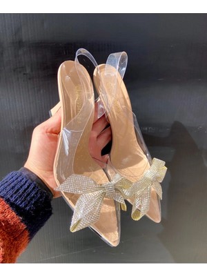 Ten Şeffaf Fiyonklu 9 cm Topuklu Ayakkabı
