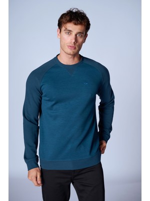 Esw 2938 Bisiklet Yaka Erkek Düz Sweat Petrol