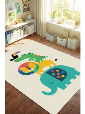The Reef Design Renkli Hayvanlar Halısı Dijital Baskılı Dokuma Kaymaz Tabanlı Yıkanabilir Çocuk Odası Bebek Odası Halısı
