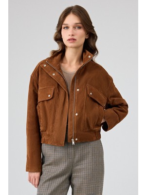 Anita Kadın Kahverengi Oversize Kısa Süet Deri Mont 25WGD53301B