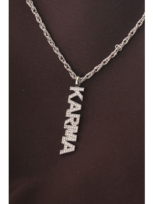 Gümüş Renkli Zirkon Taşlı Karma Yazılı Kolye - TJ-BKO6192