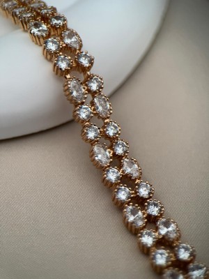 Rose gold Kaplama Zirkon Taşlı 18CM Çelik Bileklik