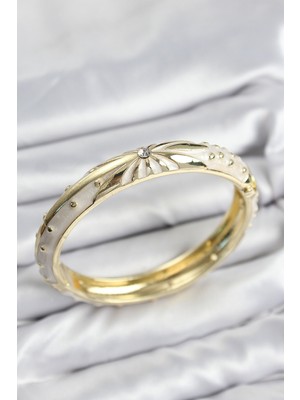 Mineli Pirinç Zirkon Taşlı Bej Desen Motifli Gold Kadın Kelepçe - TJ-BB7622